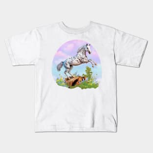 Appaloosa Horse Rearing in the Meadow Sticker Kids T-Shirt